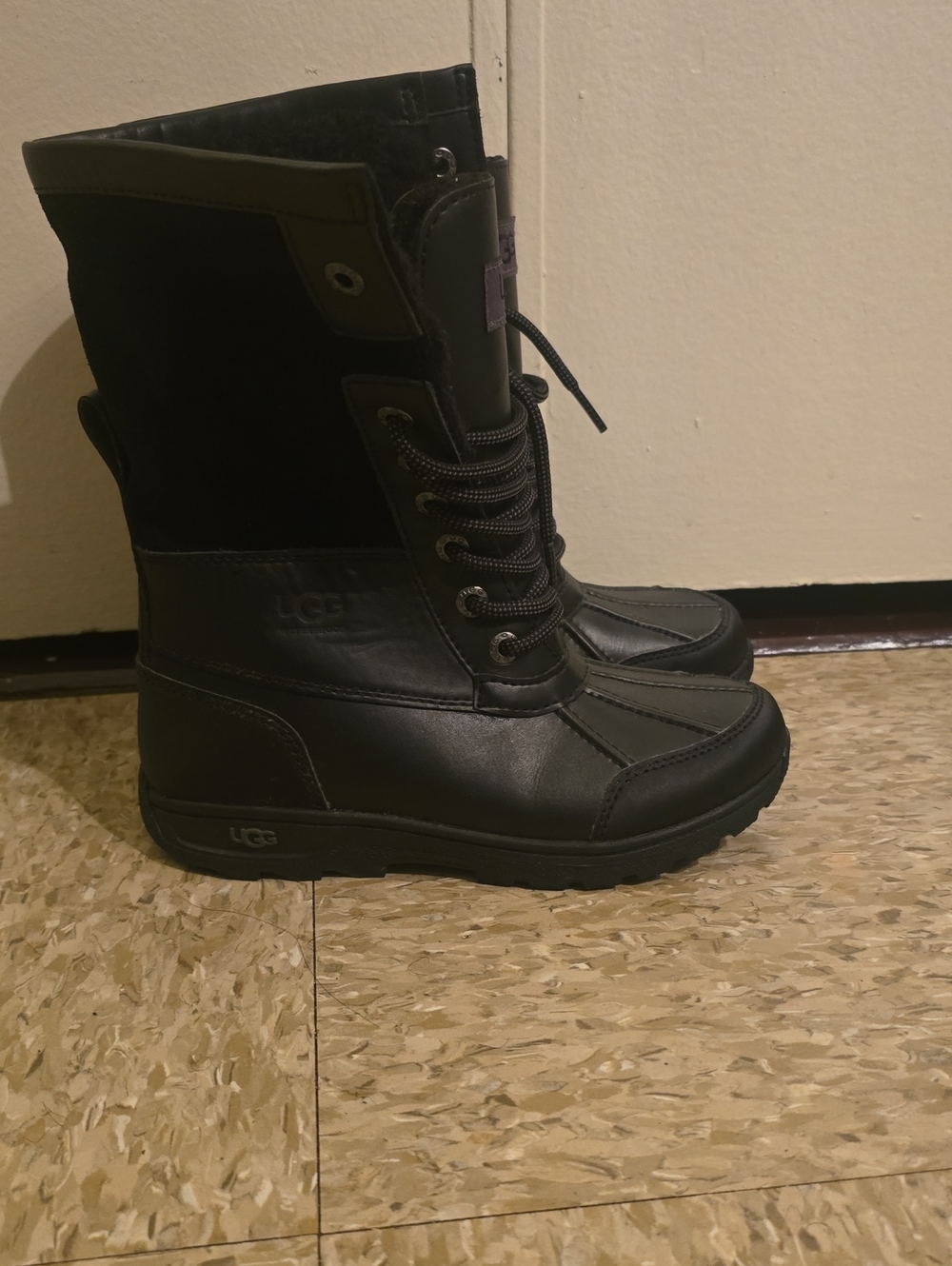 UGG Kids Black Lace-Up Tall Winter Boots